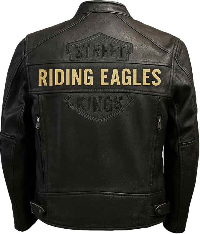 Men's Dual-tone Motorcycles Embroidered Screaming Eagle Rumble Cowhide Leather Biker Riding Jacket with Dual Vents