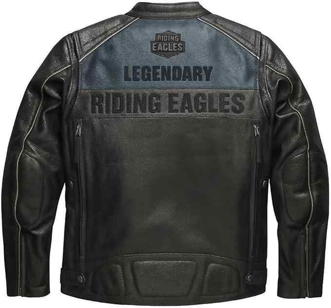 Men's Embroidered Dual-tone Legendary Motorcycles Cruiser Votary Cowhide Leather Biker Riding Jacket with Dual Vents