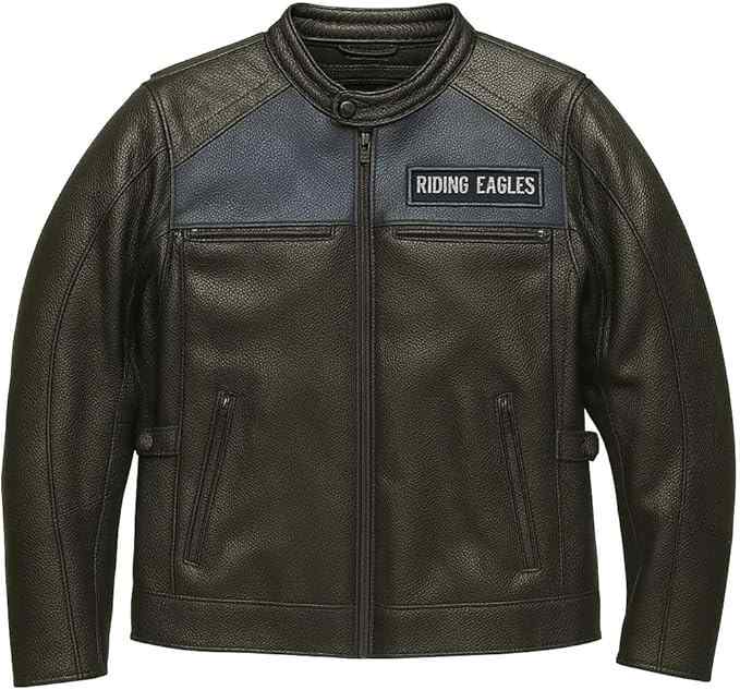 Men's Embroidered Dual-tone Legendary Motorcycles Cruiser Votary Cowhide Leather Biker Riding Jacket with Dual Vents