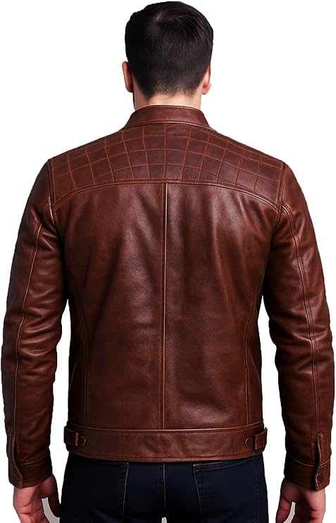 Men's Motorcycles Retro Distressed Quilted Motorcycle Leather Jacket - Genuine Lambskin Leather Jacket